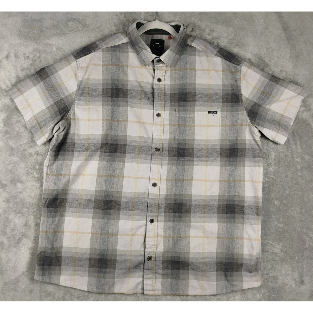 Sitka‎ Gear Ambary Heather Gray Plaid Button Down Shirt XXL Short Sleeve